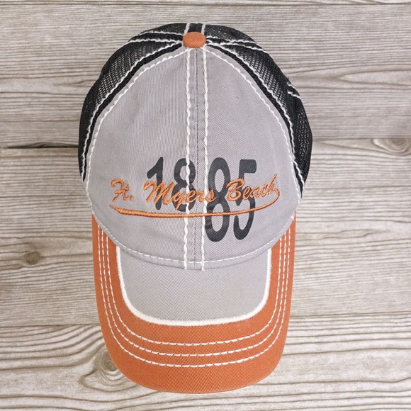 FT MEYERS BEACH FLORIDA GREY ORNAGE TRAVEL TOURIST BASEBALL HAT CAP - Picture 3 of 8